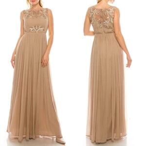 Aidan Mattox 54471920 Sequin Jewel Pleated Maxi Gown/Dress NWT Light Mink 12
